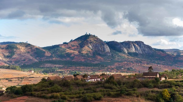 Hill Trees Buildings Wallpaper