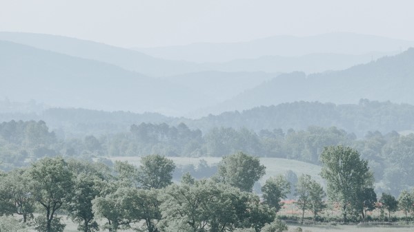 Hills Trees Fog Wallpaper