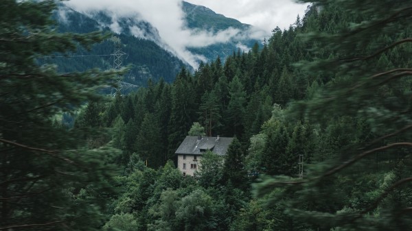 House Forest Mountains Image Wallpaper