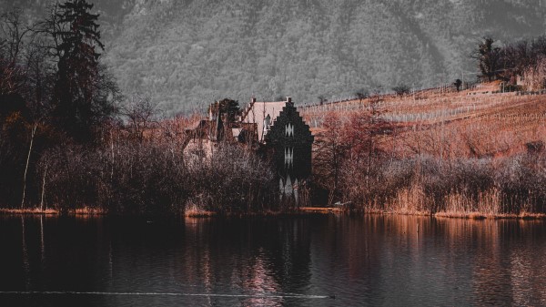 House On The Shore Lake Autumn Wallpaper
