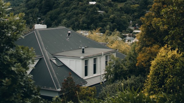House Trees Mountains Wallpaper