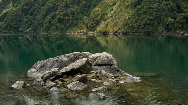 Lake Fog Rocks Wallpaper