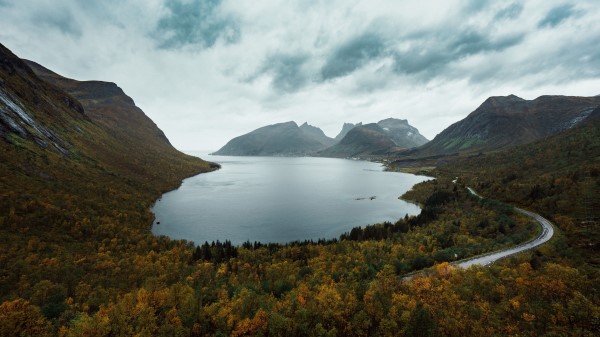 Lake Mountains Aerial View Wallpaper