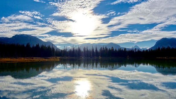Lake Mountains Sky Clouds Reflection Wallpaper