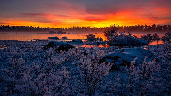 Lake Nature Snow Sunset Wallpaper