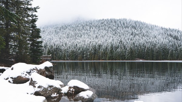 Lake Stones Snow Wallpaper