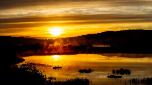 Lake Sunset Fog Wallpaper