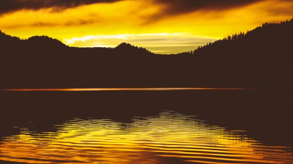 Lake Sunset Skyline Image Wallpaper