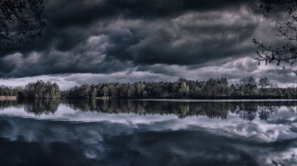 Lake Trees Horizon Wallpaper