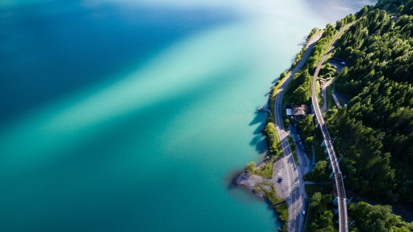 Landscape Road Water Trees We Wallpaper