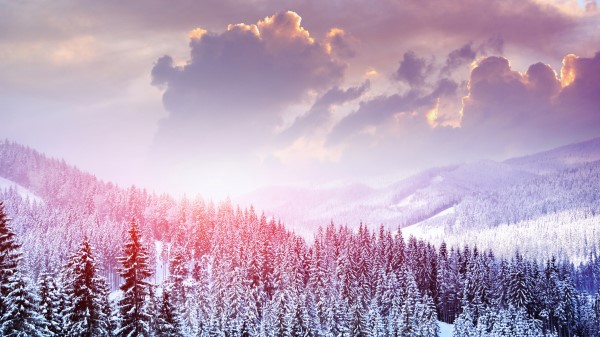 Landscape Winter Snow Trees Mountains Forest Sky Clouds Wallpaper