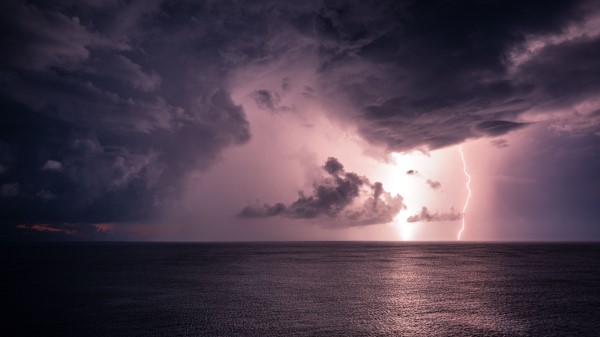 Lightning Sea Horizon Image Wallpaper