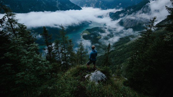 Man Mountains Clouds Travel Wallpaper