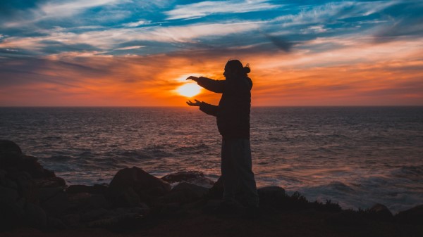 Man Sunset Sun Sea Wallpaper