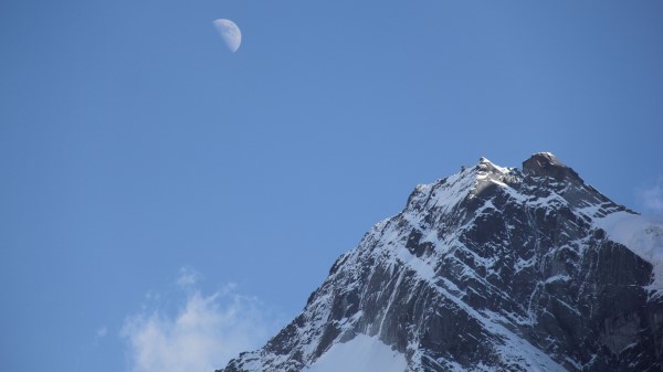 Mountain Top Sky Moon Snow Wallpaper