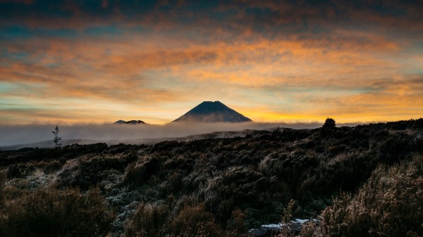 Mountain Volcano Fog Wallpaper