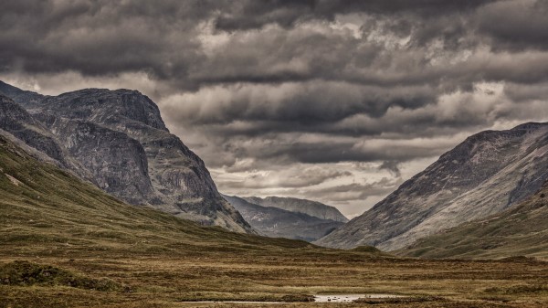 Mountains Clouds Cloudy Grass Wallpaper