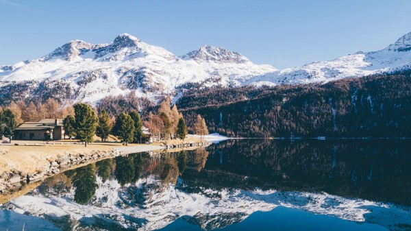 Mountains Clouds Lake River Wallpaper