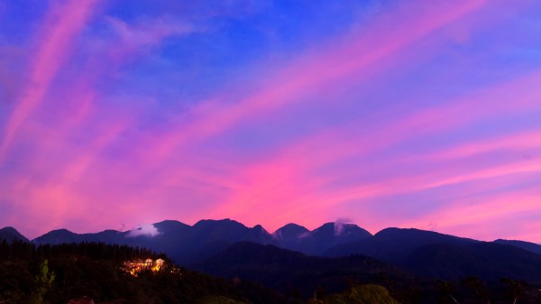 Mountains Clouds Village Wallpaper