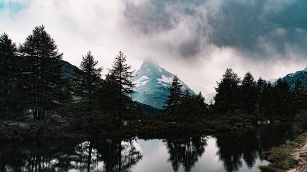 Mountains Fog Lake Photo wallpaper
