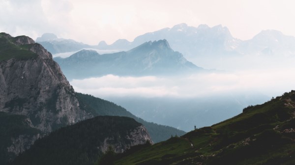 Mountains Fog Sky Pc Wallpaper