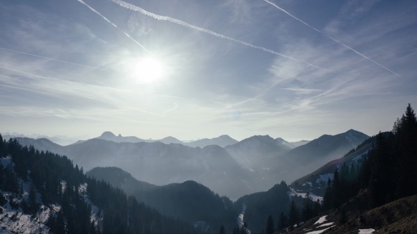 Mountains Fog Sky Wallpaper