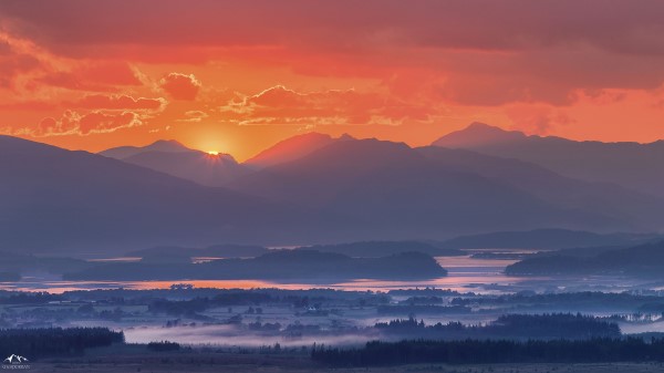 Mountains Fog Sunset Wallpaper