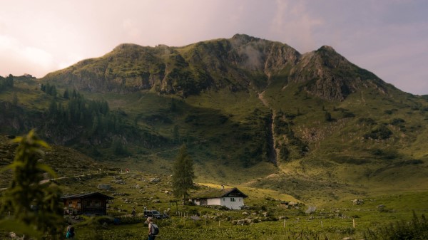 Mountains Grass House Wallpaper