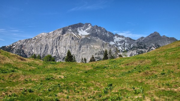 Mountains Grass Sky Landscape Wallpaper