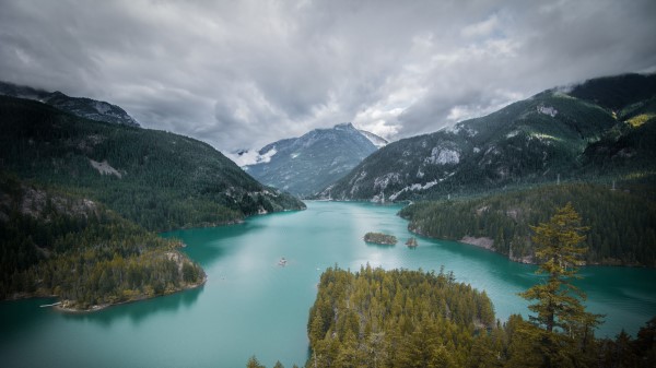 Mountains Lake Aerial View Picture Wallpaper