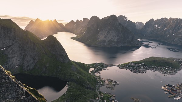 Mountains Lake Aerial View Wallpaper