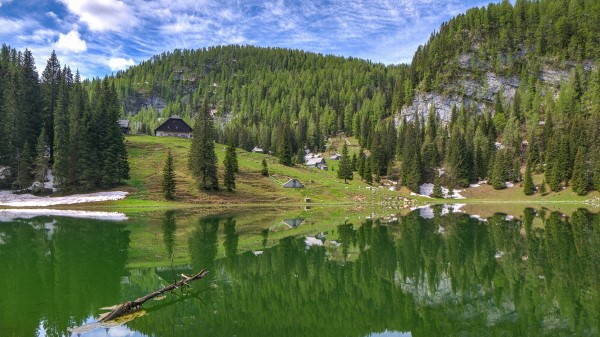 Mountains Lake Reflection Trees Wallpaper