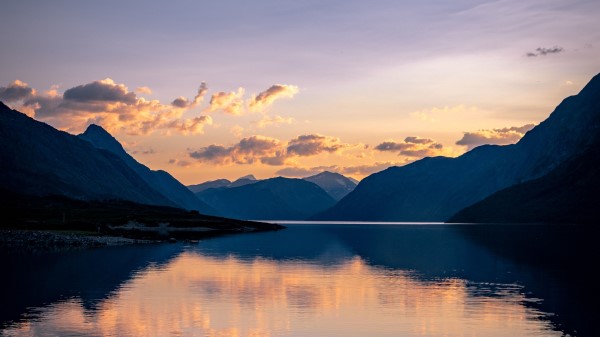Mountains Lake Sunset Wall Wallpaper