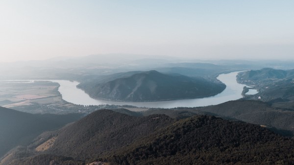 Mountains River Aerial View Wallpaper