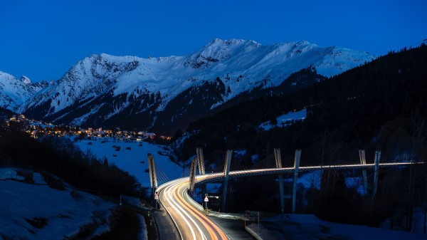 Mountains Road Long Exposure Image Wallpaper