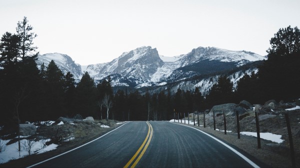 Mountains Road Marking Wallpaper