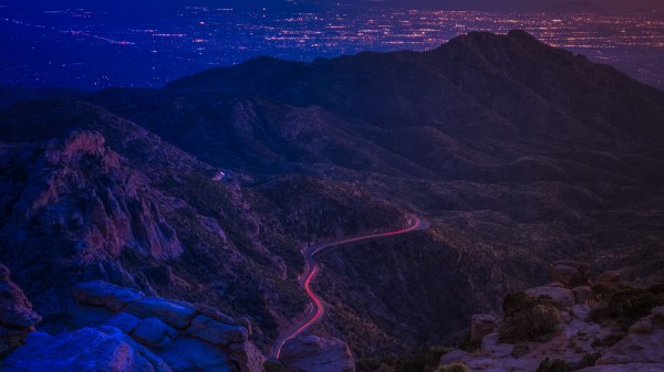 Mountains Road Night Wallpaper