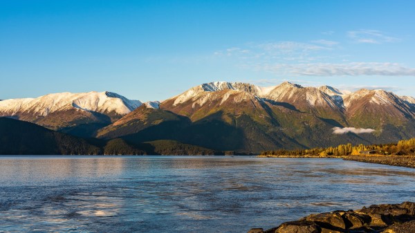 Mountains Rocks Lake Wall Wallpaper