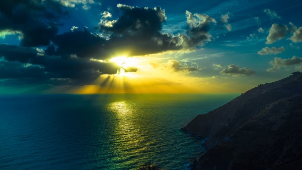 Mountains Sea Ocean Clouds Night Wallpaper