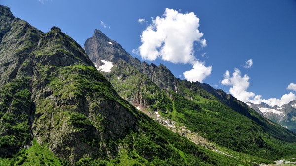 Mountains Sky Grass Caucasus Nature Wallpaper