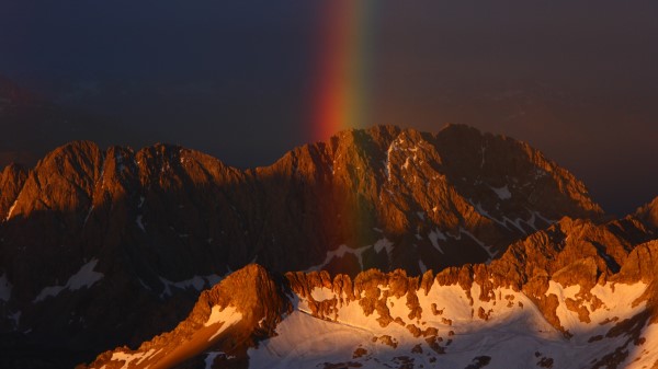 Mountains Sky Rainbow Snow Wallpaper