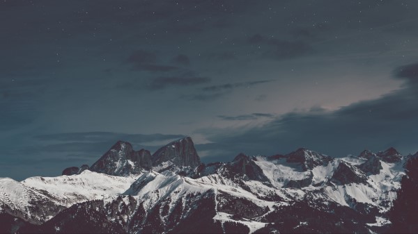 Mountains Snow Sky Night Wallpaper