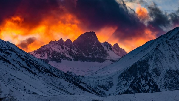 Mountains Snow Sunset Image Wallpaper