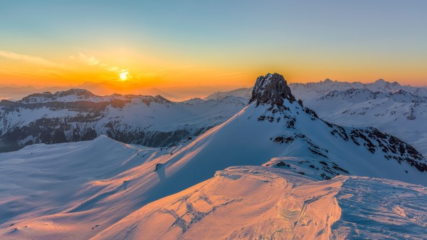 Mountains Snow Sunset Picture Wallpaper
