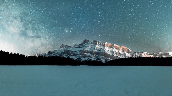 Mountains Snowy Starry Sky Wallpaper