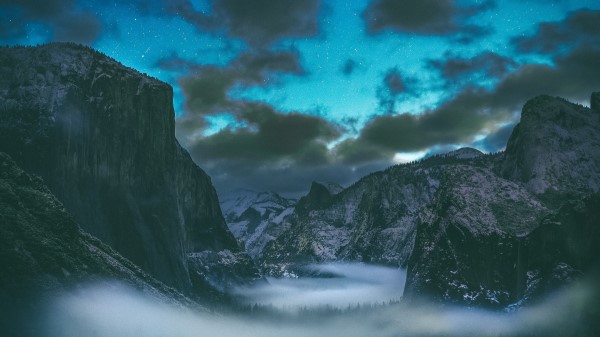 Mountains Starry Sky Fog Wallpaper