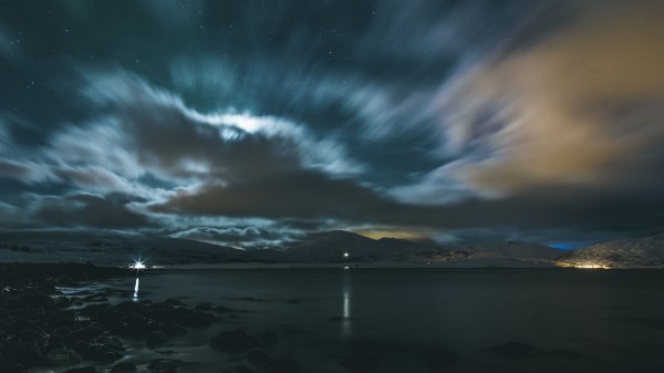 Mountains Starry Sky Lake Wallpaper