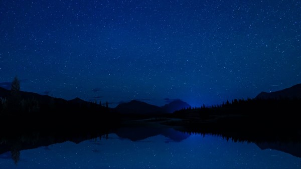Mountains Starry Sky Trees Wallpaper