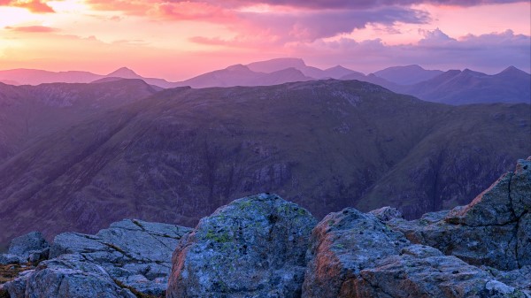 Mountains Stones Sunset Wallpaper
