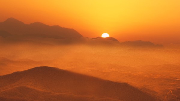 Mountains Sunset Fog Photo Wallpaper